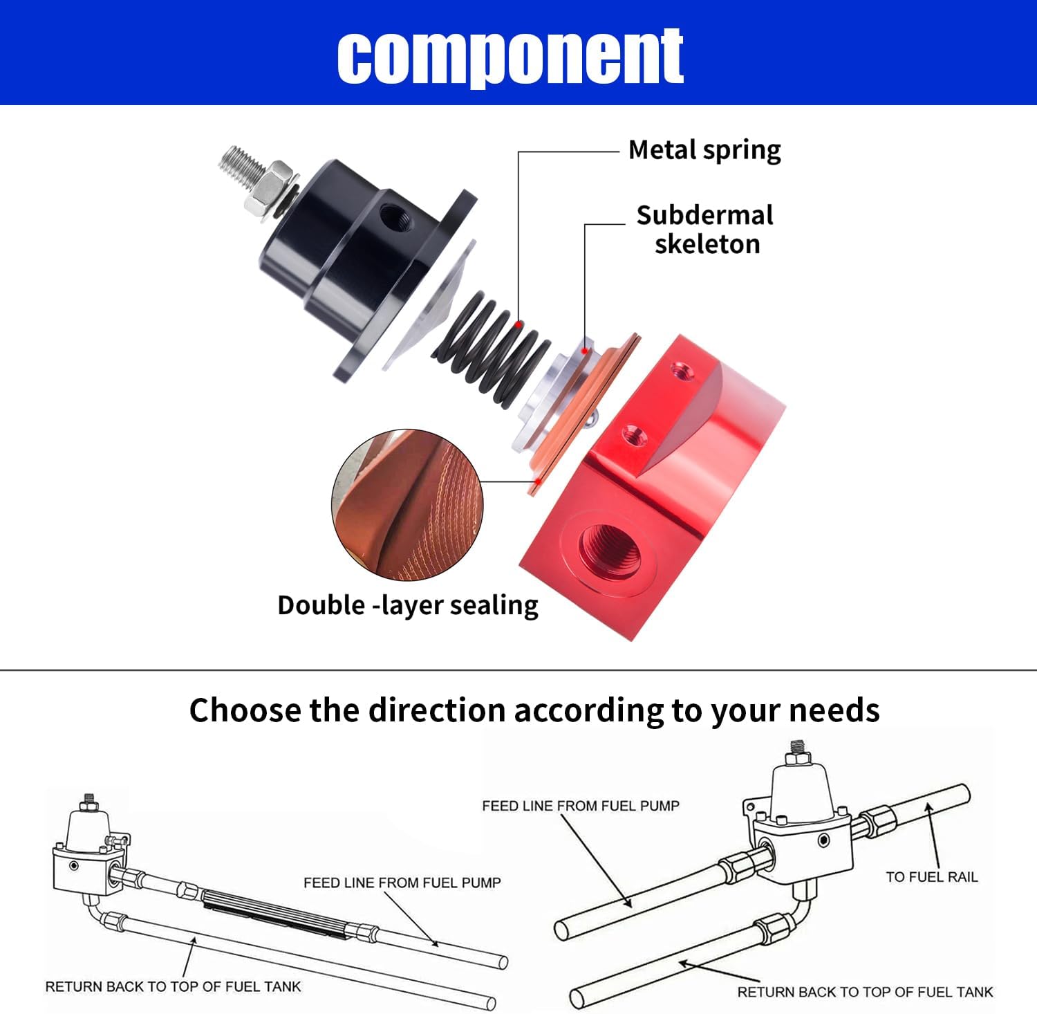 Fuel Pressure Regulator Set with 0-160 PSI Gauge, AN6-6AN Fuel Line Hose Fitting Connectors Kit Black & Red