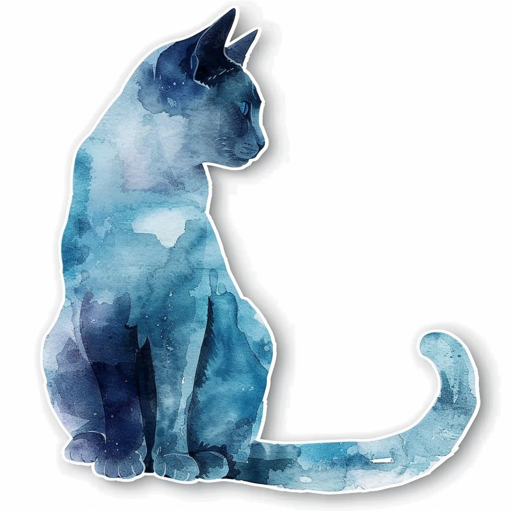 Sticker of Russian Blue cat Majestic Expressive Surreal Vinyl Decal Sticker for Car, Laptop, Tumbler, More. Peel and Stick Vinyl Decal Sticker for car