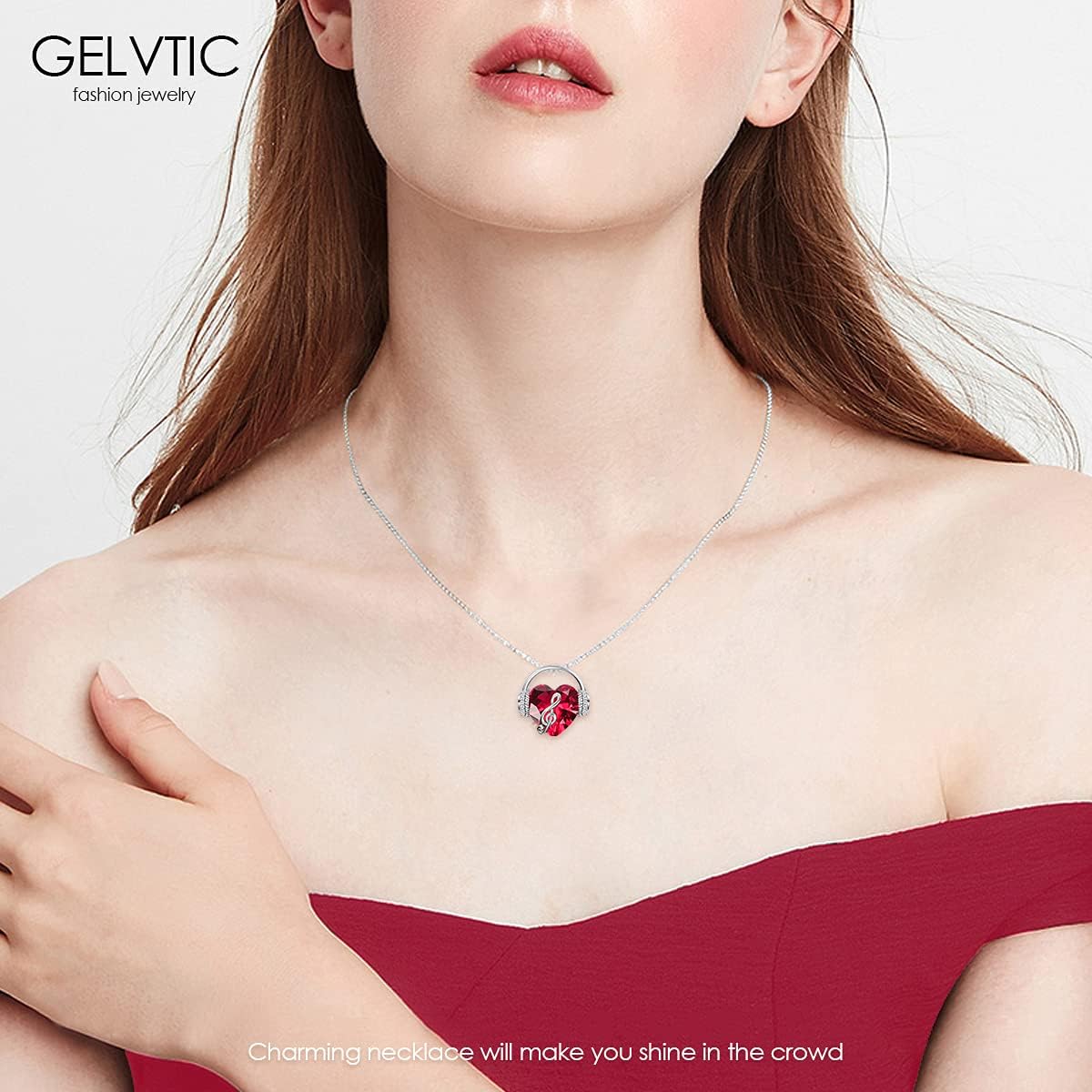 Birthstone Heart Necklaces for Women Music Note Necklace Heart Pendant Necklaces Crystal Jewelry Christmas Mother Day Valentine Anniversary Birthday Gift for Lover Her Mom Wife image 3