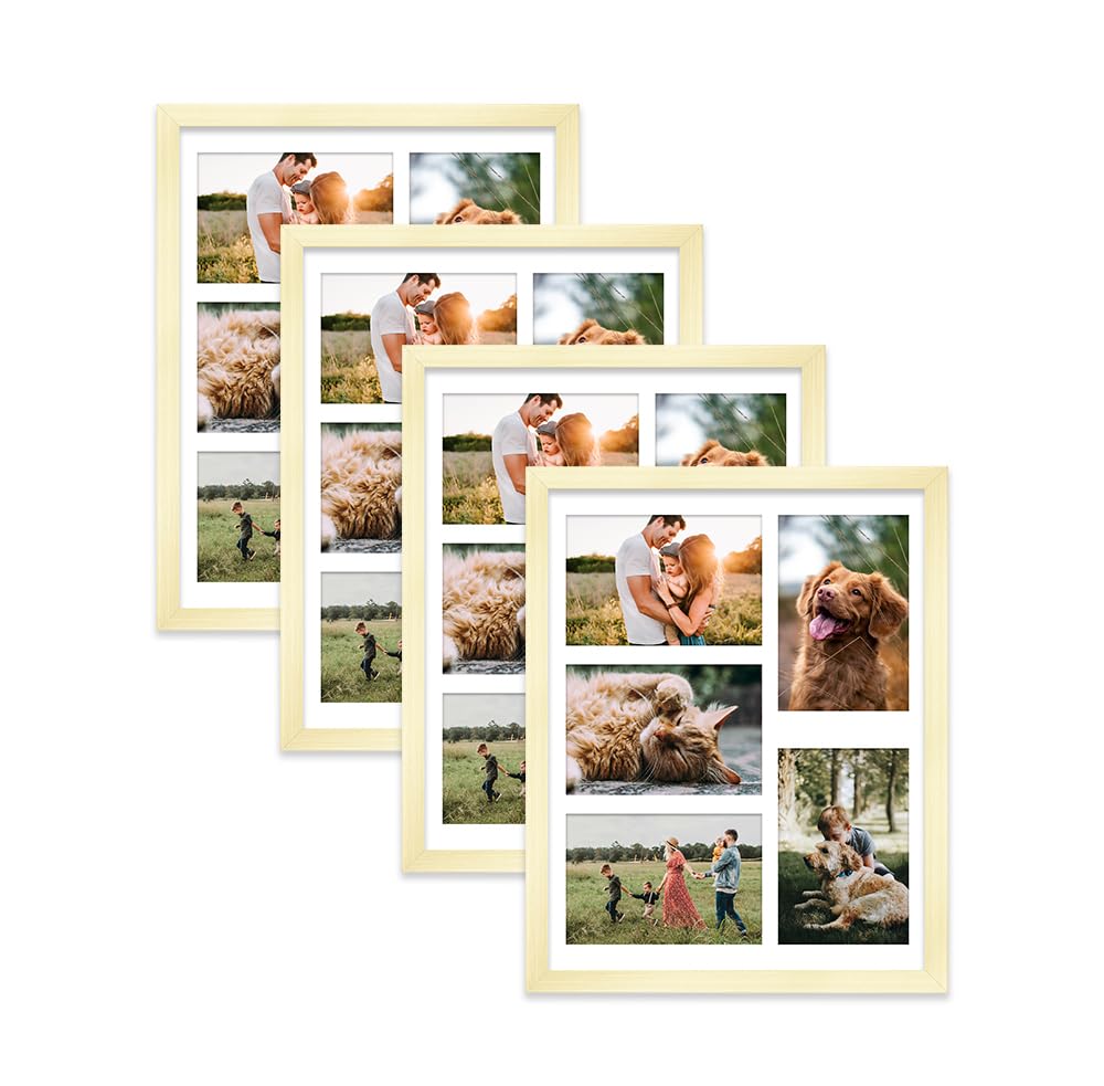 Gold Multi Photo Frame - Holds 5 x 6x4 Pictures, Family Collage Picture Frame for Wall Display, 14x11 Frame size, Set of 4