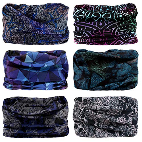 6 Stück Nahtlose Bandanas Multifunktionstuch Schal - Elastiche Multifunktion Stirnband Gaiter Balaclava Gesichtsmaske Kopfbedeckung UV Residenz für Yoga Laufen Wandern...
