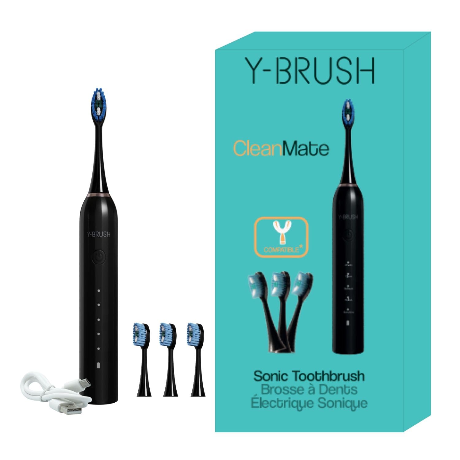 CleanMate - Cepillo de dientes eléctrico sónico compatible con cabezales de cepillo en Y, 2 meses de duración