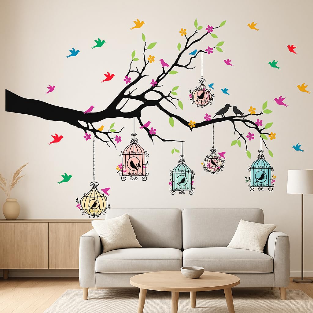 Ghar Kraft PVC Vinyl Tree and Flowers Branch Leaves Self-Adhesive Wall Sticker for Home Decor/Decoration - Living Room, Bedroom, Kids Room (Multicolor, Size: 127X84 cms)-image-8