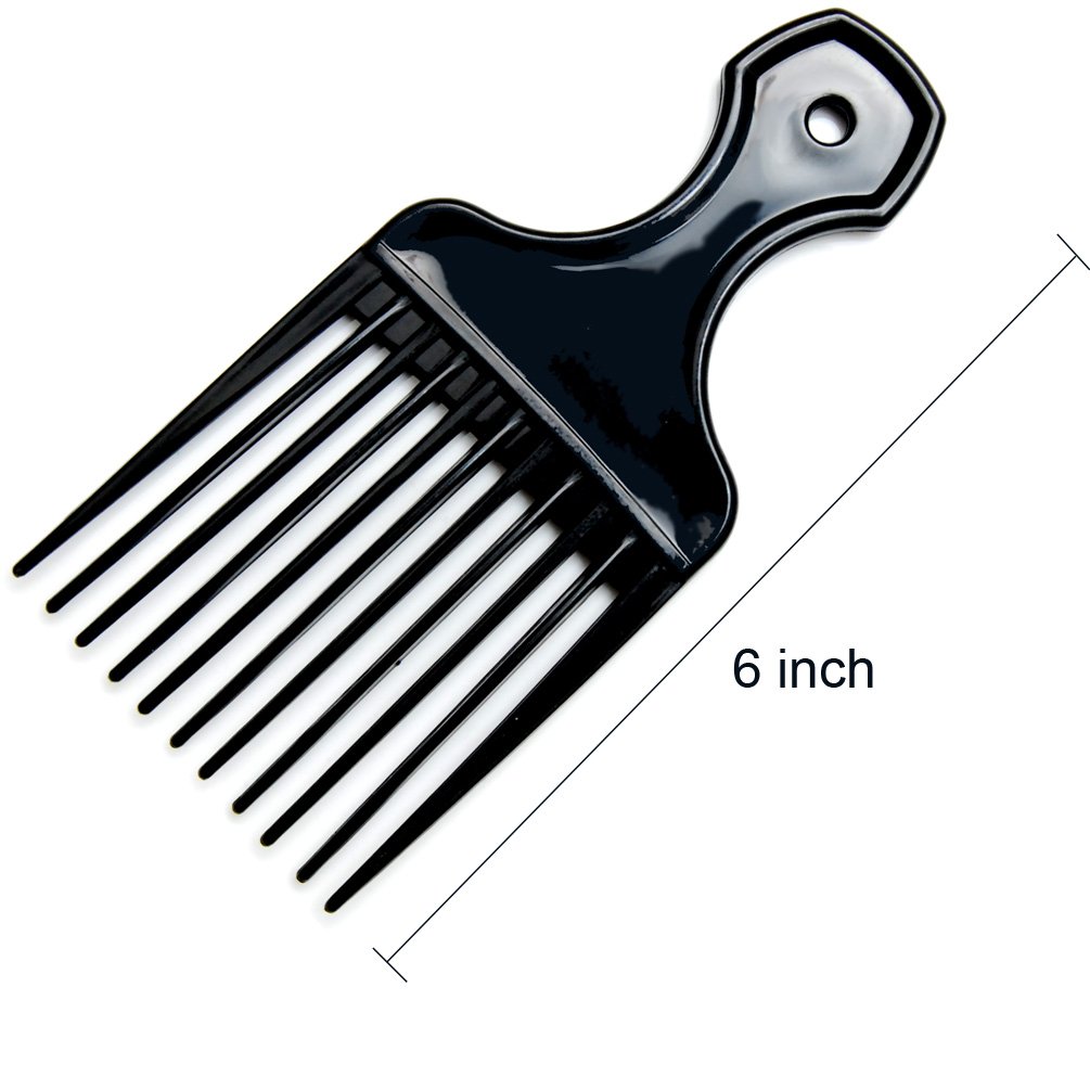 Luxxii (3 Pack) 6" Plastic Afro Pick Lift Hair Comb Detangle Wig Braid Hair Man Styling Comb (Black_A)