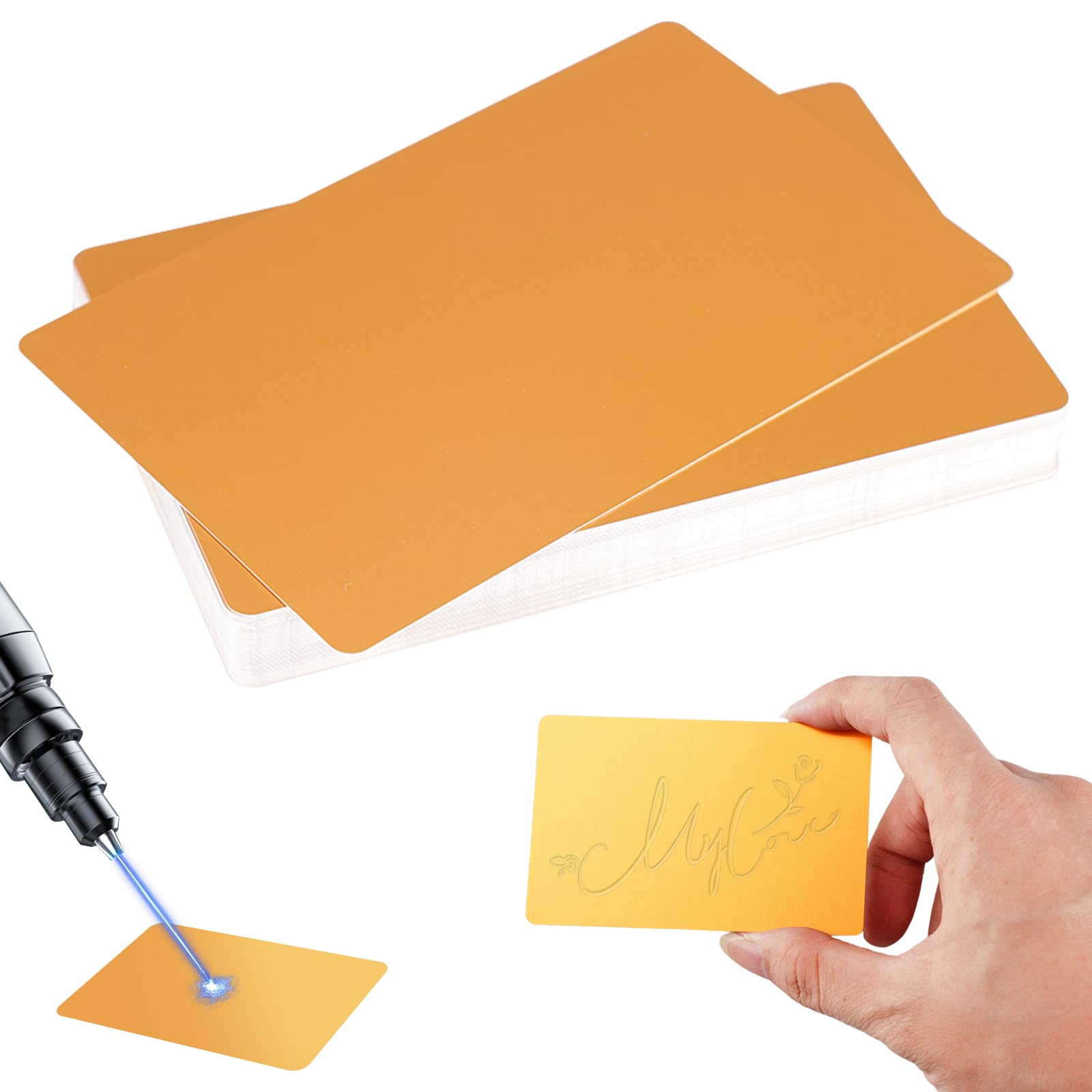 50 sztuk metalowych wizytówek,złote aluminium puste wizytówki | 86 × 54 × 0,2 mm, puste wizytówki Netall, grawerowane wizytówki, do kart podarunkowych dla klientów biurowych, wizytówek