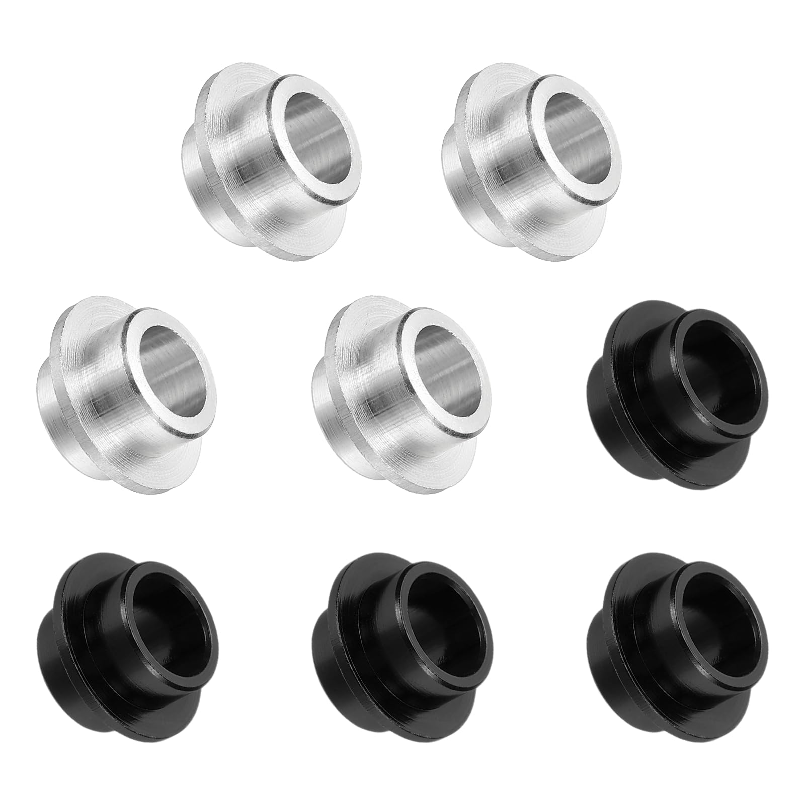 YELARXI Inline Skate Bearing Bushing Spacers, Skate Axles Shaft Spacers Roller Bushing Gasket Wheel Center Bearing Fitting for (Skating/Skateboard) 8mm & 8 Pcs & Aluminum & Black/Silver