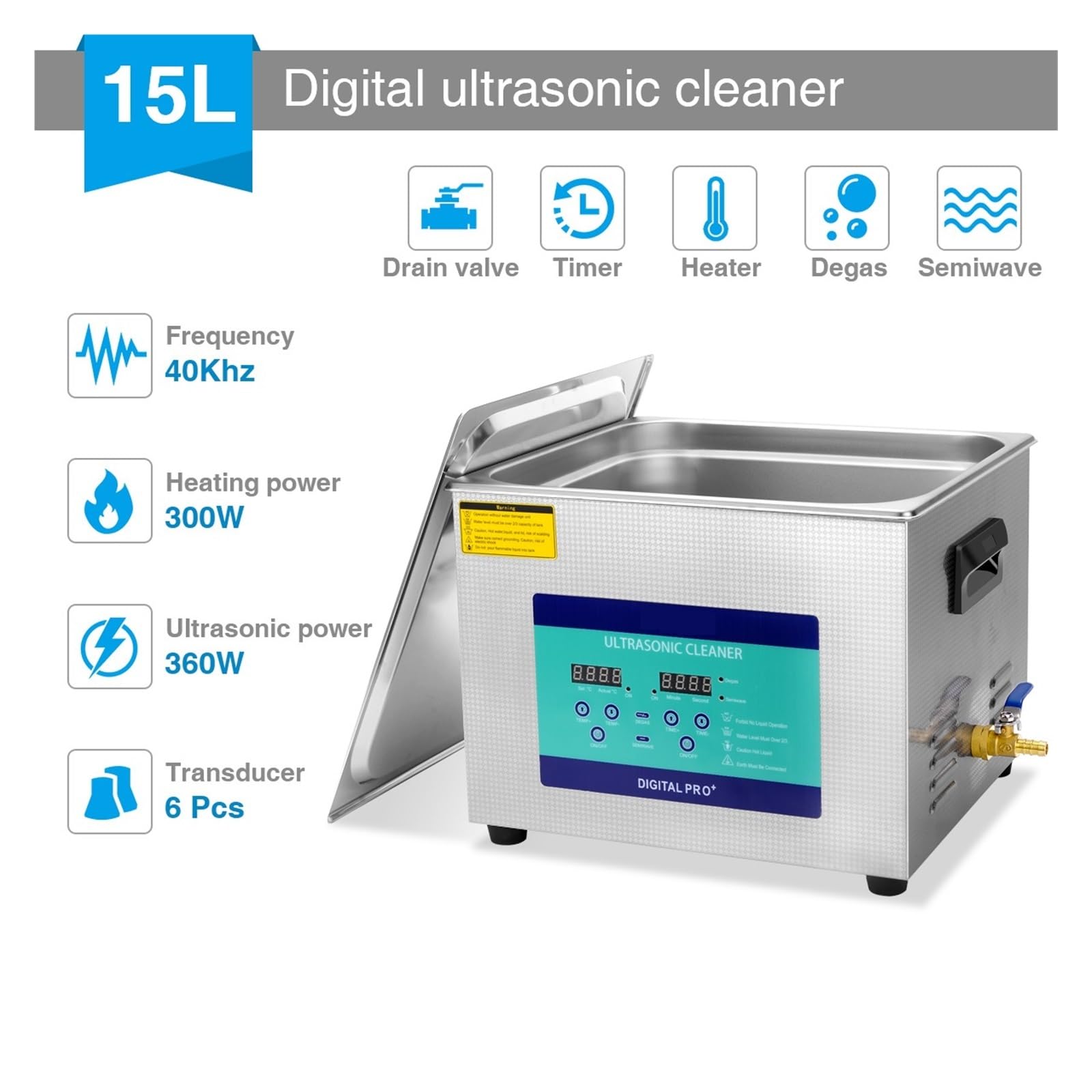 Czyścik ultradźwiękowy, Myjka Ultradźwiękowa 360W Z Czasem Cyfrowym, 15L Professional 40kHz Retainer Denture And Jewelry Cleaner AGD