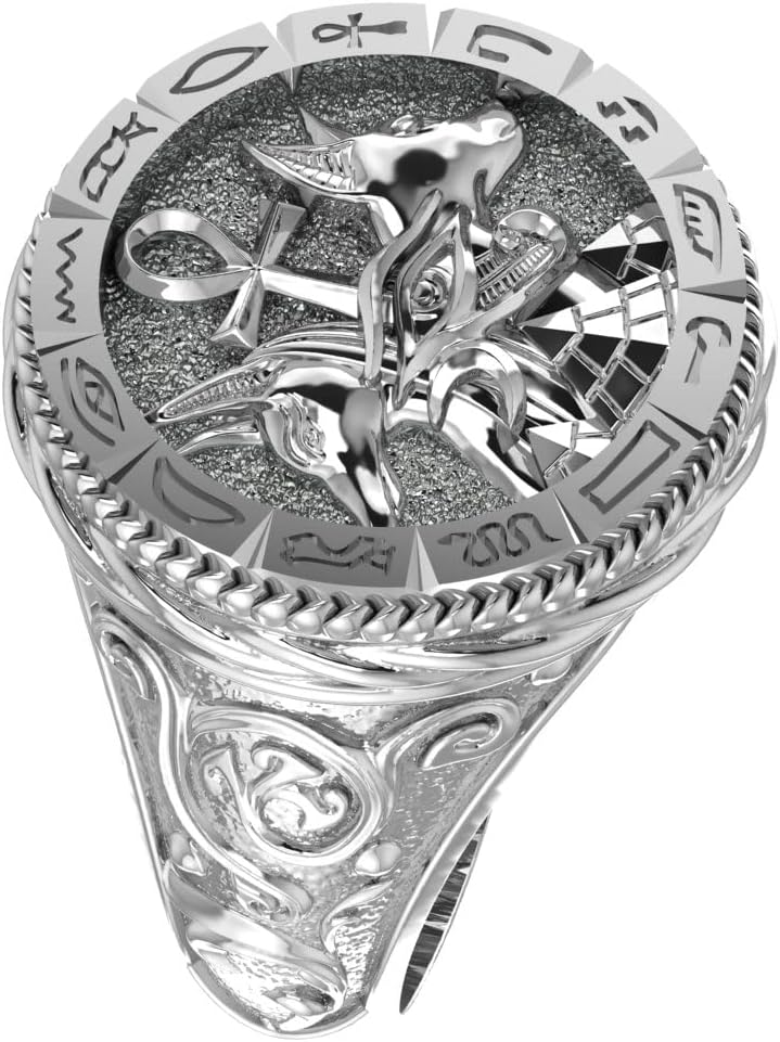 Egyptian Eye of Horus Cross of Life Ankh Symbol Ring Anubis Ancient Egypt Jewelry 925 Sterling Silver