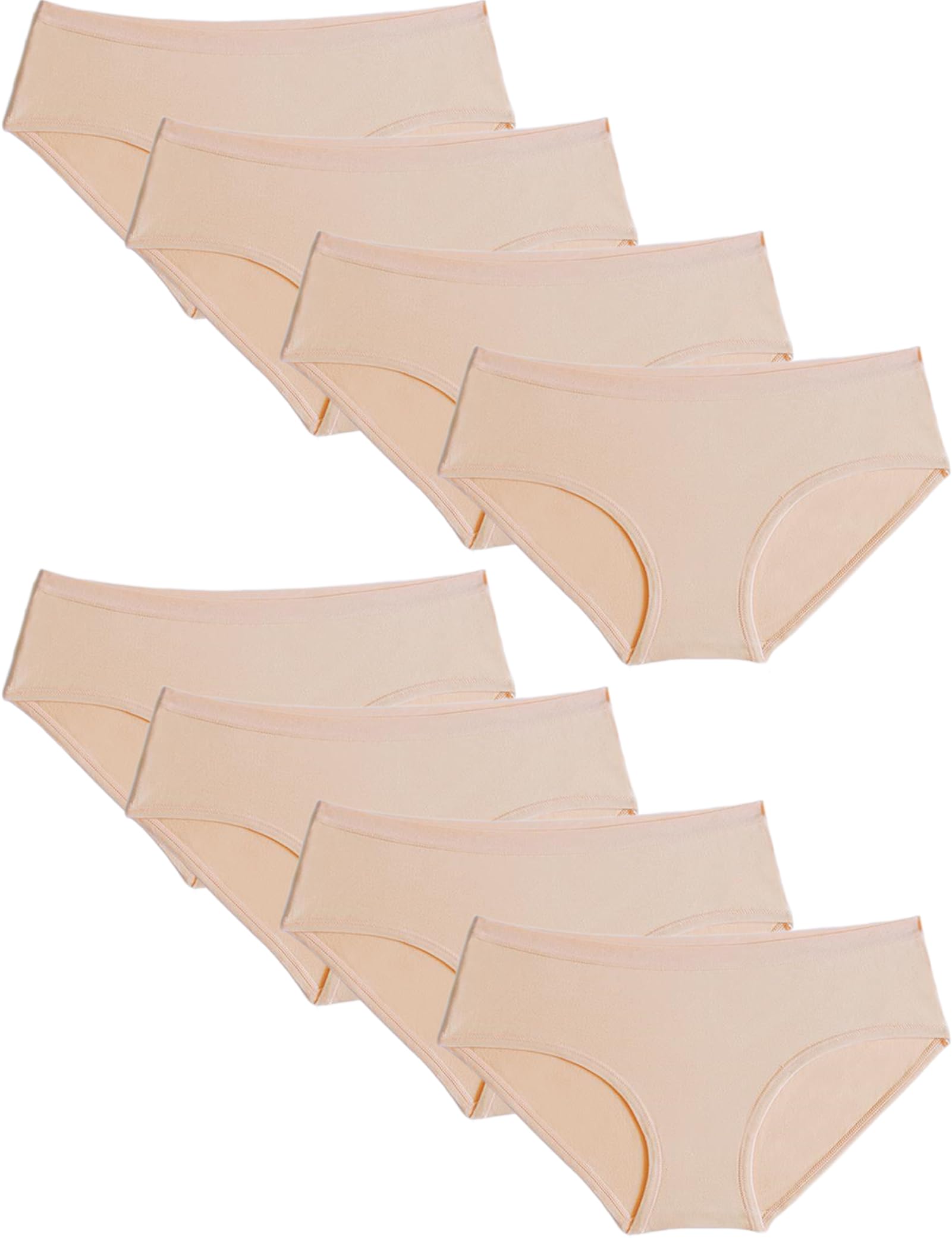 Soft Girls Cotton Briefs for Teens - 8-Pack Comfortable Breathable Underwear Essential Everyday Panties All Beige 12