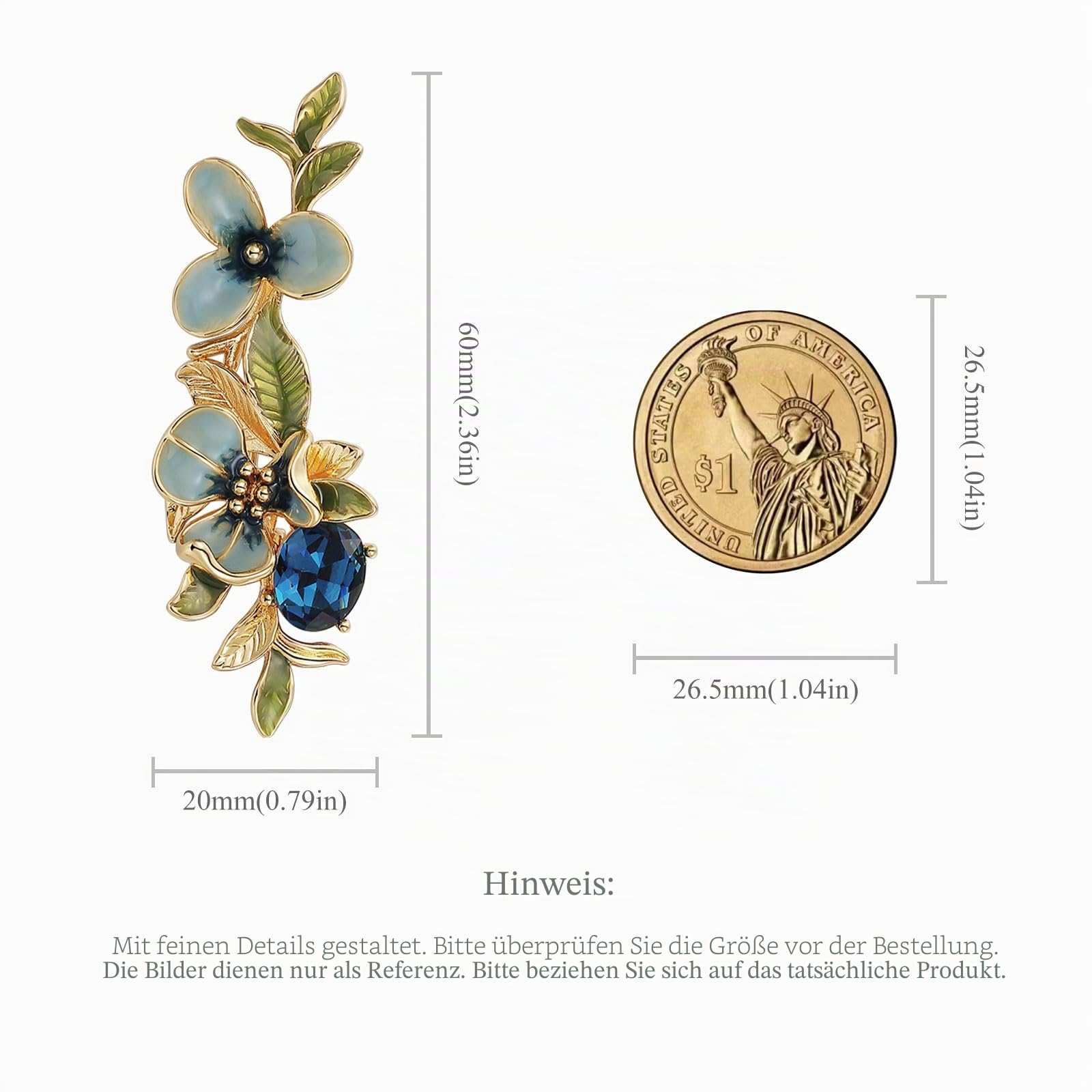 Iris Blumen-Brosche für Damen, handgetropfter, ölemaillierter Schmuck mit künstlichen Kristallen, grünes Blatt Sicherheitsnadel
