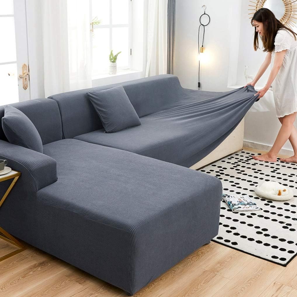 ソファーカバー 5人掛け 肘あり 肘なし 一体型 伸縮素材 ストレッチ 01 縦横弾力 厚手 北欧風 無地 M ソファ カバー 簡単