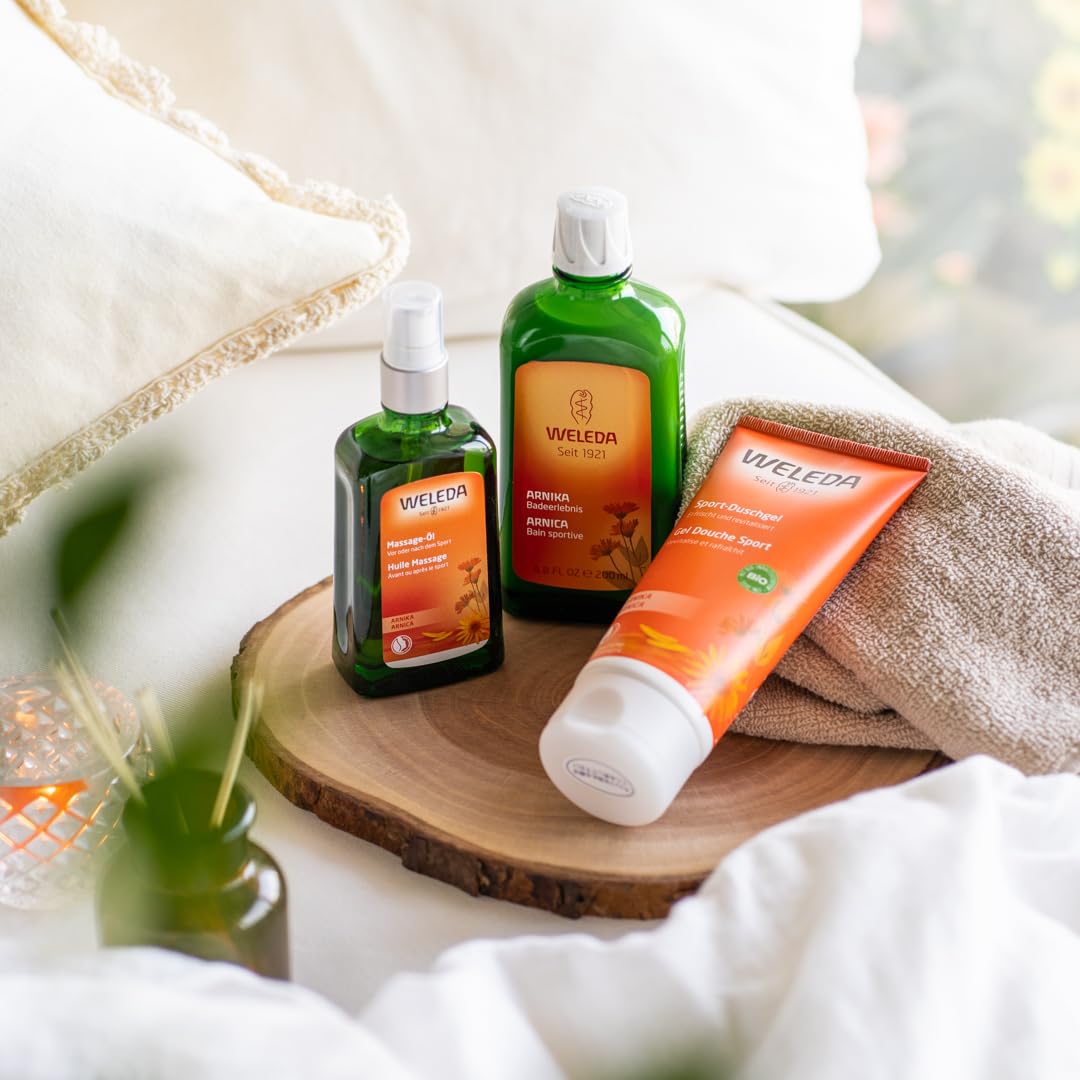Weleda – Gel de Ducha Sport, Limpia sin Resecar, Revitaliza la Piel y Relaja los Músculos, con Extracto de Árnica y Aceites Esenciales, 100% Biodegradable, Vegano, para Todo Tipo de Pieles – 200 ml
