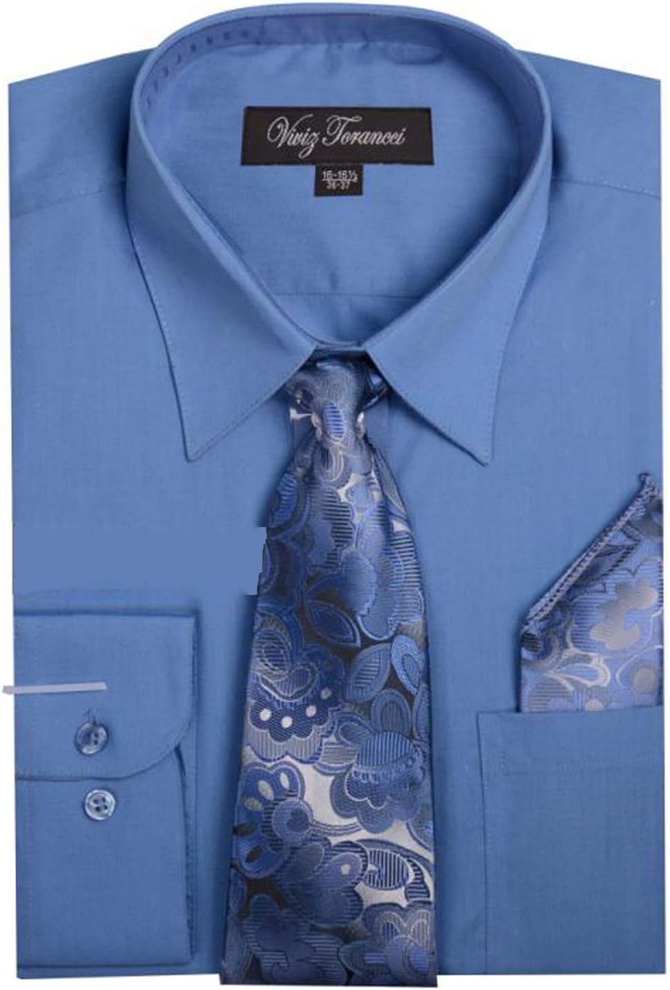 Viviz Forancci Men's Long Sleeve Pointed Collar Dress Shirt with Matching Tie and Handkie AC101