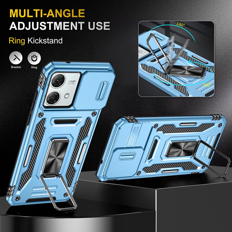Image of Slide Camera Cover with Ring Holder Mobile Phone Case Cover for Motorola Moto G84 (Blue)