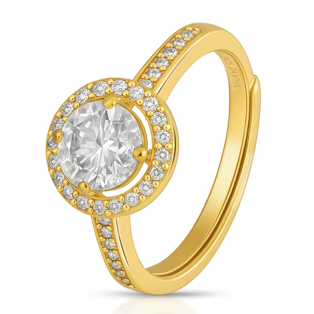 925 sterling silver solitaire halo ring | gold plated iridescent cubic zirconia 's gift ideas-women ring | with certificate of authenticity and 925 hallmark