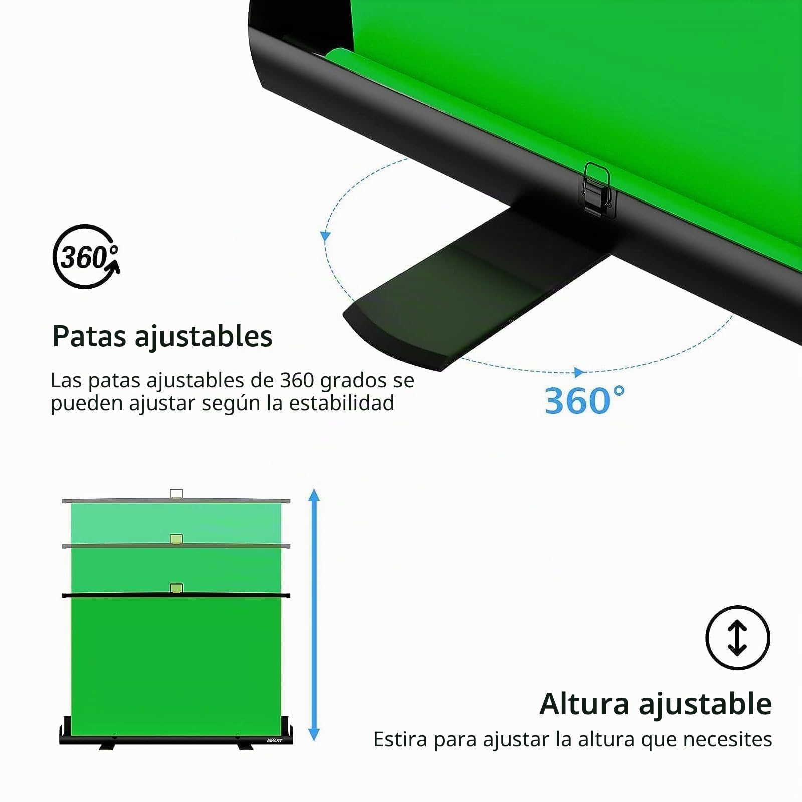 EMART Green Screen 155x200cm, Rollo de Pantalla Verde para Fondos Fotográficos, Green Screen con Soporte para Estudio, Videoconferencias, TikTok, Zoom