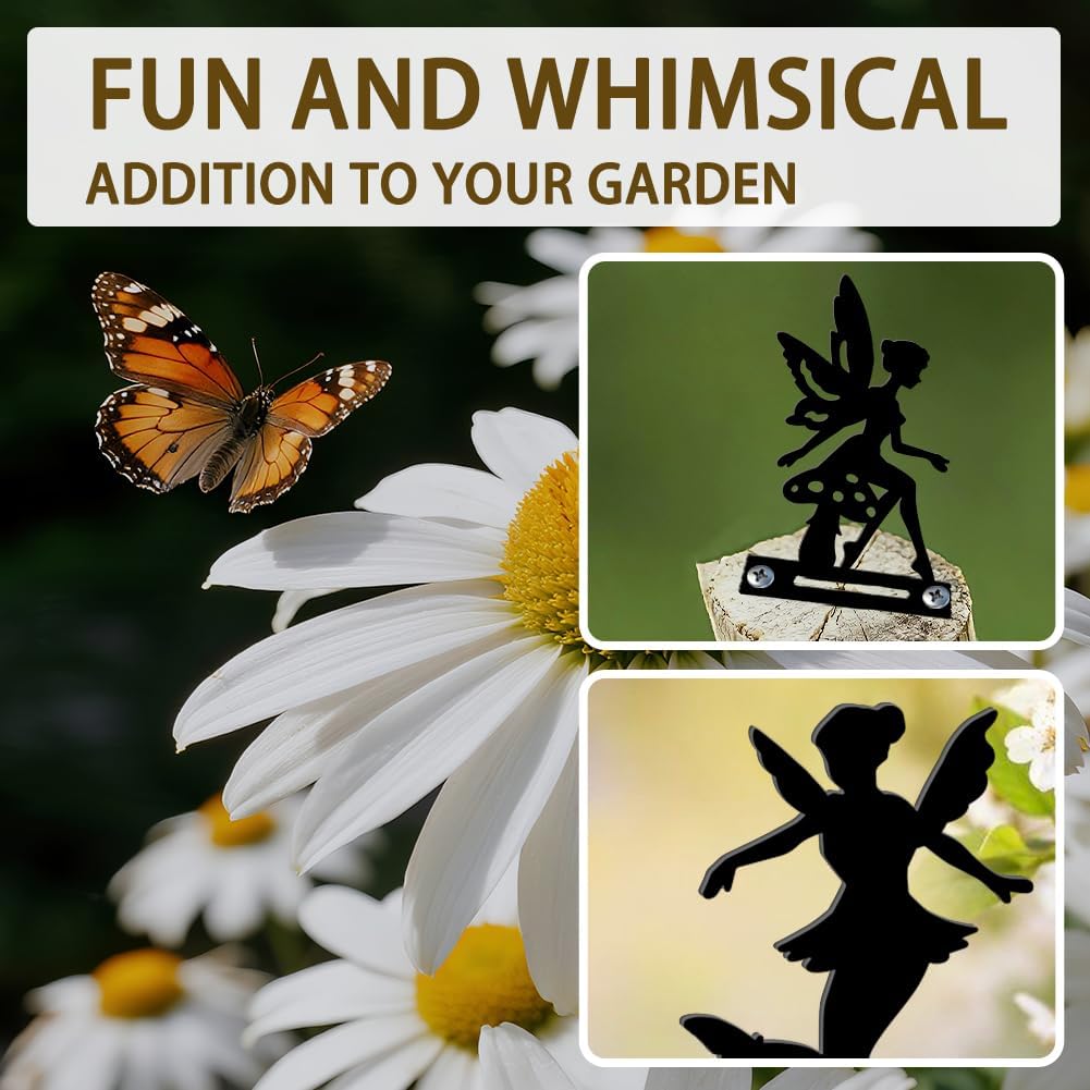 6 Pcs Fairy Fence Decor, Outdoor Garden Metal Black Fairy Decoration, Metal Art Ornament for Yard, Double-Side Design - Image 6