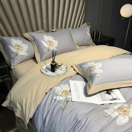 Ganfanren Egypatian Cotton Bedding Set Vintage Garden Flowers Duvet Cover Set With Zipper Comforter Cover Bed Sheet Pillowcases (Color : A, Size : Queen Size 4Pcs) #TOP4