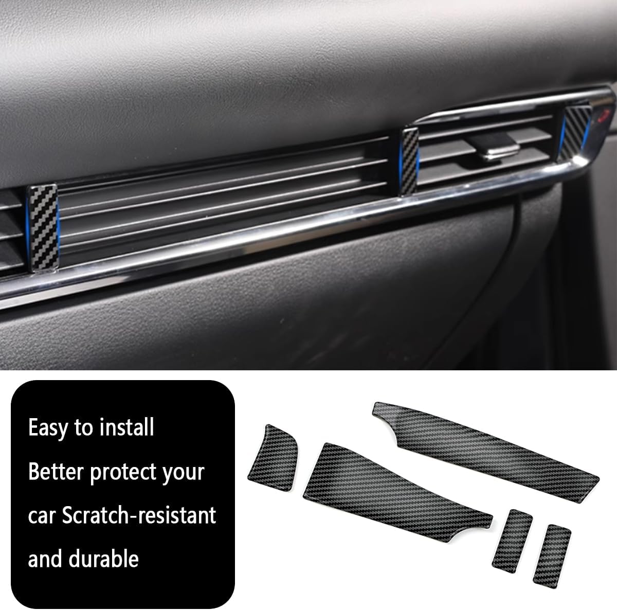 Car Accessories Fit for Mazda CX-30 CX30 2020 2021 2022 2023 2024 2025 2026 Interior Front Center Console Air Vents Outlet Cover Trim Frame (Carbon Fiber Style) 5PCS Stainless Steel