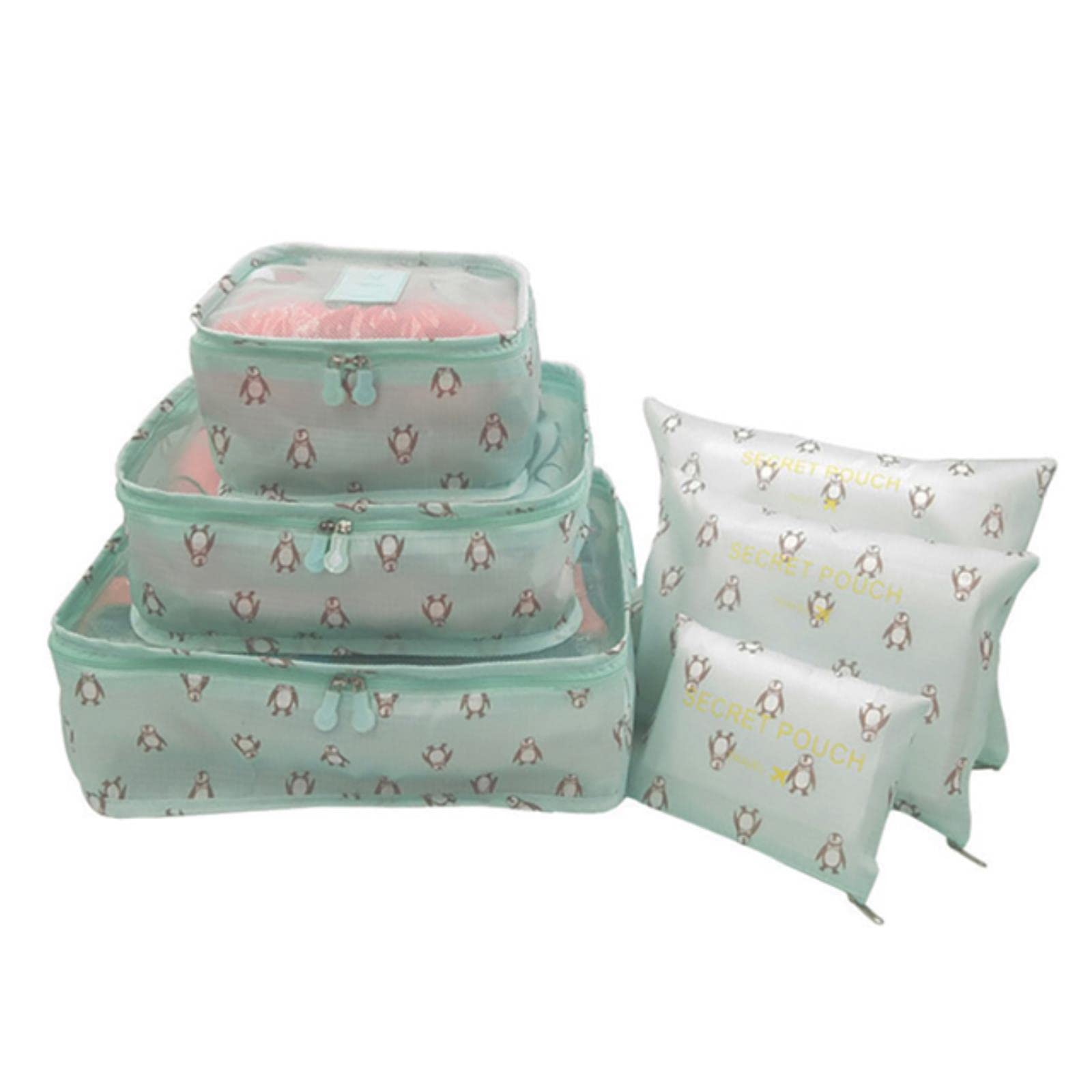 6 szt. Organizator podróży Torby do przechowywania Przenośny organizer do bagażu Wodoodporne ubrania Tidy Bag Walizka Kostka do pakowania Case-Brązowy (Niebieski pingwin)