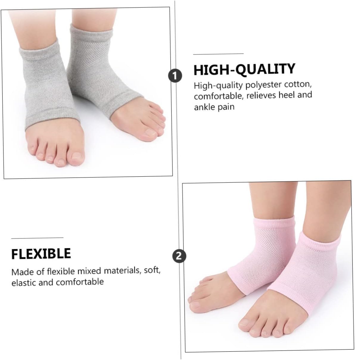 WOONEKY 4-Pair Toeless Moisturizing Gel Heel Socks Foot Care Treatment Socks Open Toe Design