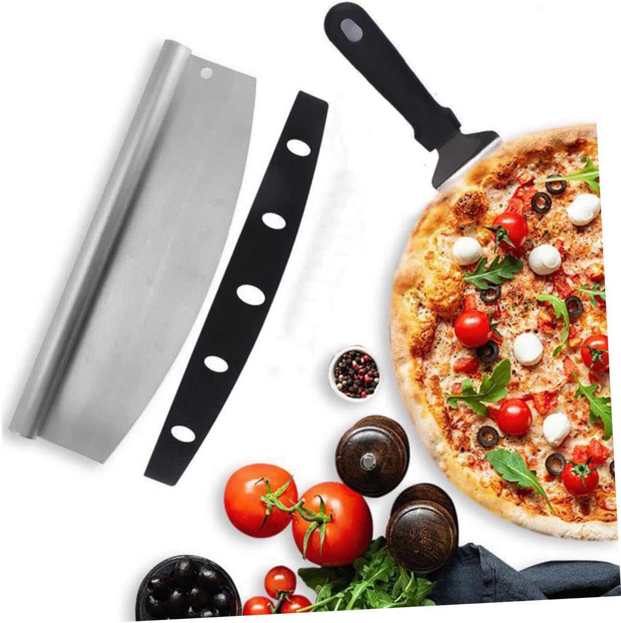 Housoutil 2pcs Pizza Cutter and Cream Cake Spatula Set Stainless Steel Pizza Cutting Tool with Pp Cover and Triangle Transferring Peel Kitchen Baking Utensils for Home Use