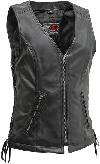 First Mfg Co - Cindy - Womens Motorcycle Biker Riding Black Leather Vest