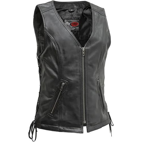 First Mfg Co - Cindy - Women's Motorcycle Biker Riding Black Leather Vest