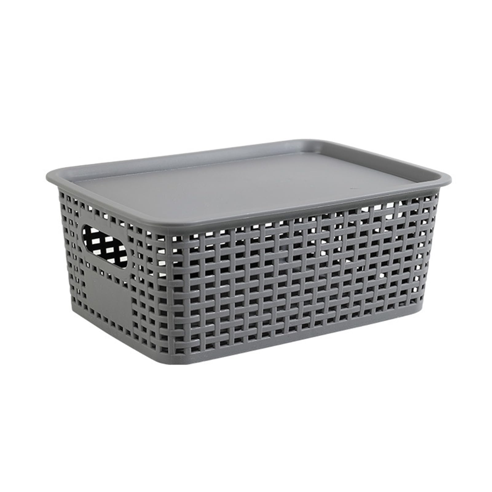Glifora Storage Box with Lid - Imitation Rattan Weaving Desktop Organiser, Multi-Purpose Storage Basket for Remote Controls, Cosmetics and Snacks
