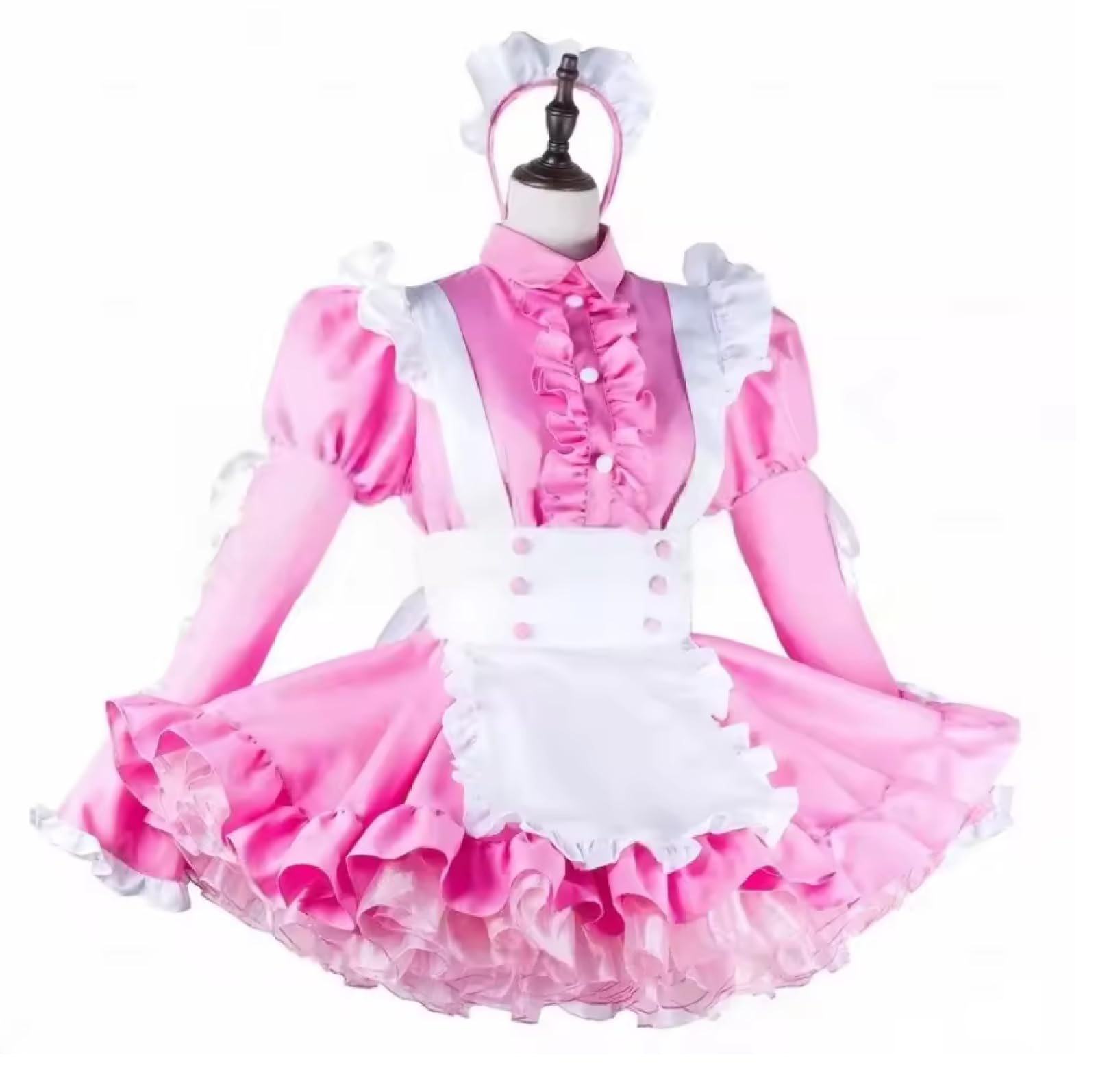 KYXSPINWARDPV Sissy Maid Pink Satin Lockable Fluffy Dress Cosplay Halloween Party Customized,man,6XL