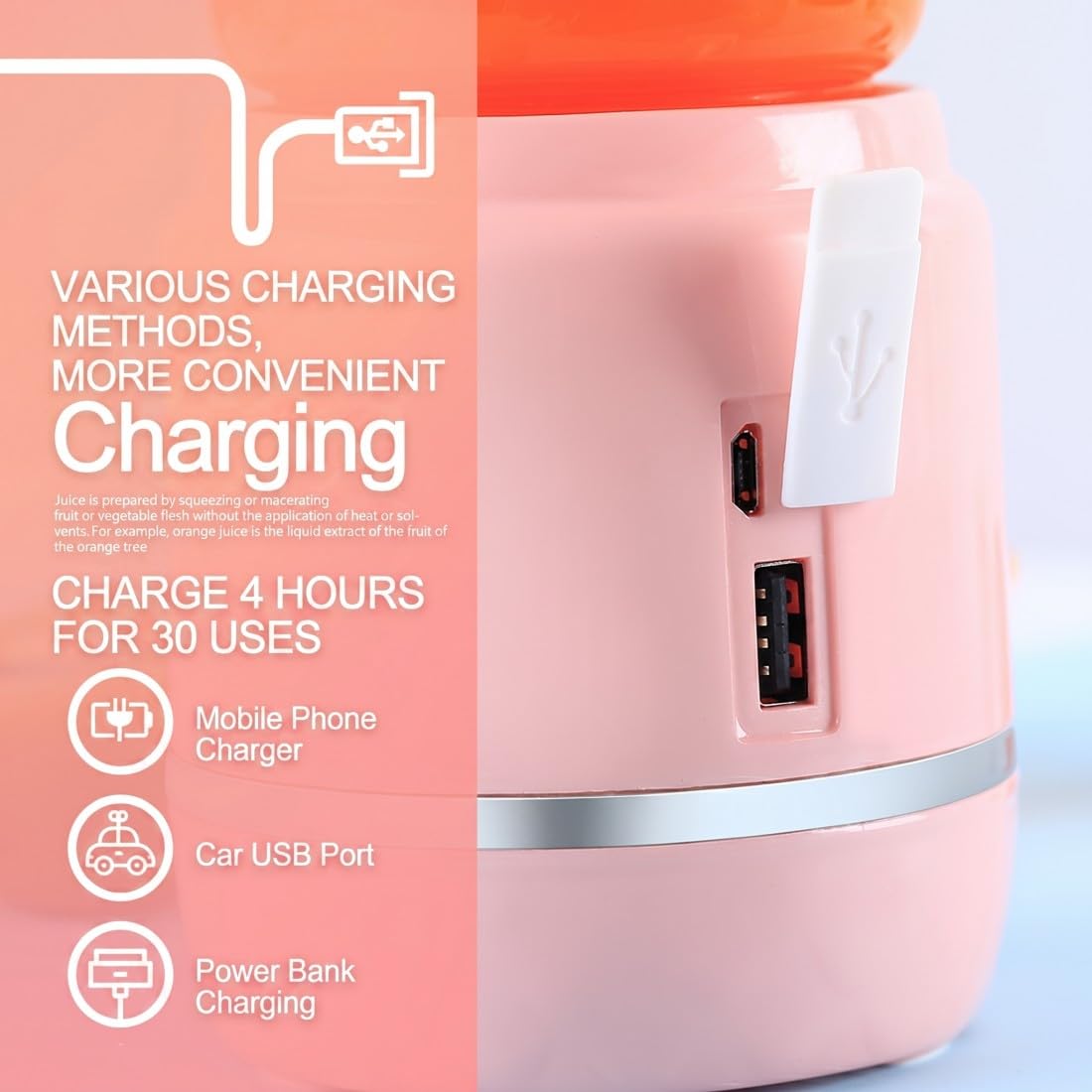 HD-03 - Exprimidor portátil recargable de doble taza, 150 W, carga USB, 500 ml, licuadora personal autolimpiable para el hogar, oficina, viajes, sin BPA