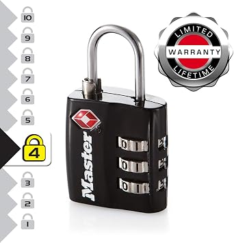 Master Lock 4680EURDBLK Combination Travel Padlock TSA Certified, Black, 5,5 x 3 x 2,6 cm, 30mm
