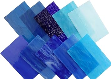 Lanyani(10 Sheets)Blue Variety Stained Glass Sheets 4 x 6 inch Opal Art Glass Pack Tiffany Glass, Mixed Textures