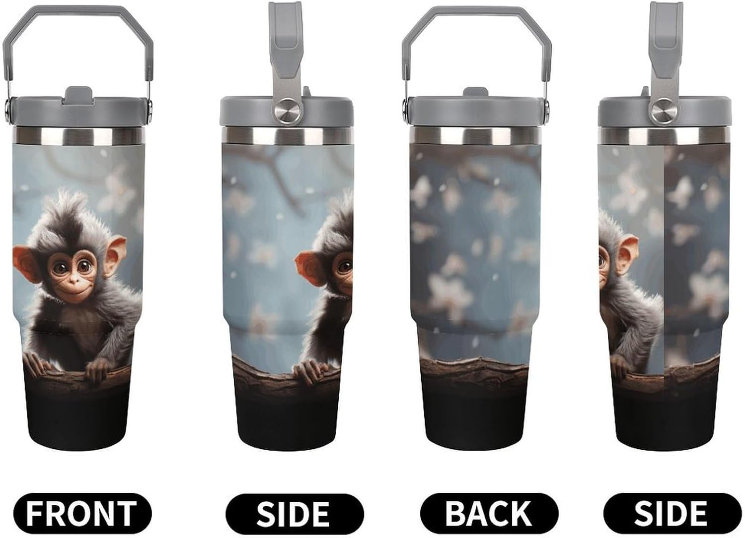 Cute Monkey1 Water Bottle 30 Oz Fits Car Cup Holder,Insulated Coffee Mug Large Capacity Car Cups,Stainless Steel Double Wall Sport Bottle for Travel Sports Gym