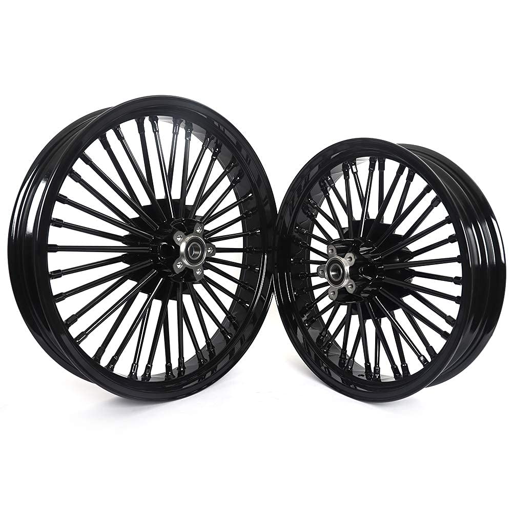 TOFR 21x3.5 18x3.5 Fat Spoke Black Wheels For Harley Touring Baggers 84-08