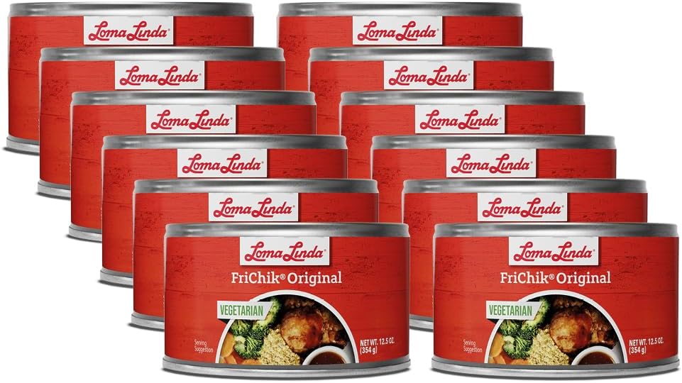 Vegetarian Chicken Plant Based Alternative - Loma Linda Frichik Original Meatless Protein, High Protein Meat Substitute, Chicken Replacement, Non-GMO, Versatile Cooking Ingredient, 12.5 oz Cans (Pack of 12)
