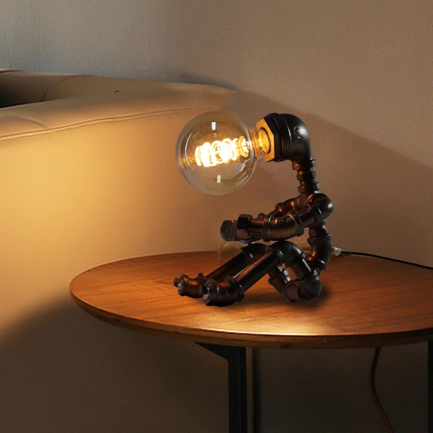 Steampunk Table Lamp, Vintage Industrial Plumbing Robot Table Lamp, Industrial Metal Robot Lamp, Antique Iron Robot Table Lamp for Bar Cafe Desktop