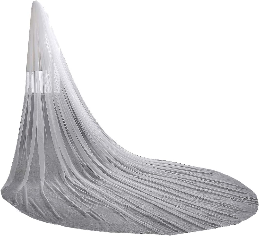 EllieHouse Women's 1 Tier Cathedral Simple Wedding Bridal Veil With Metal Comb HL05