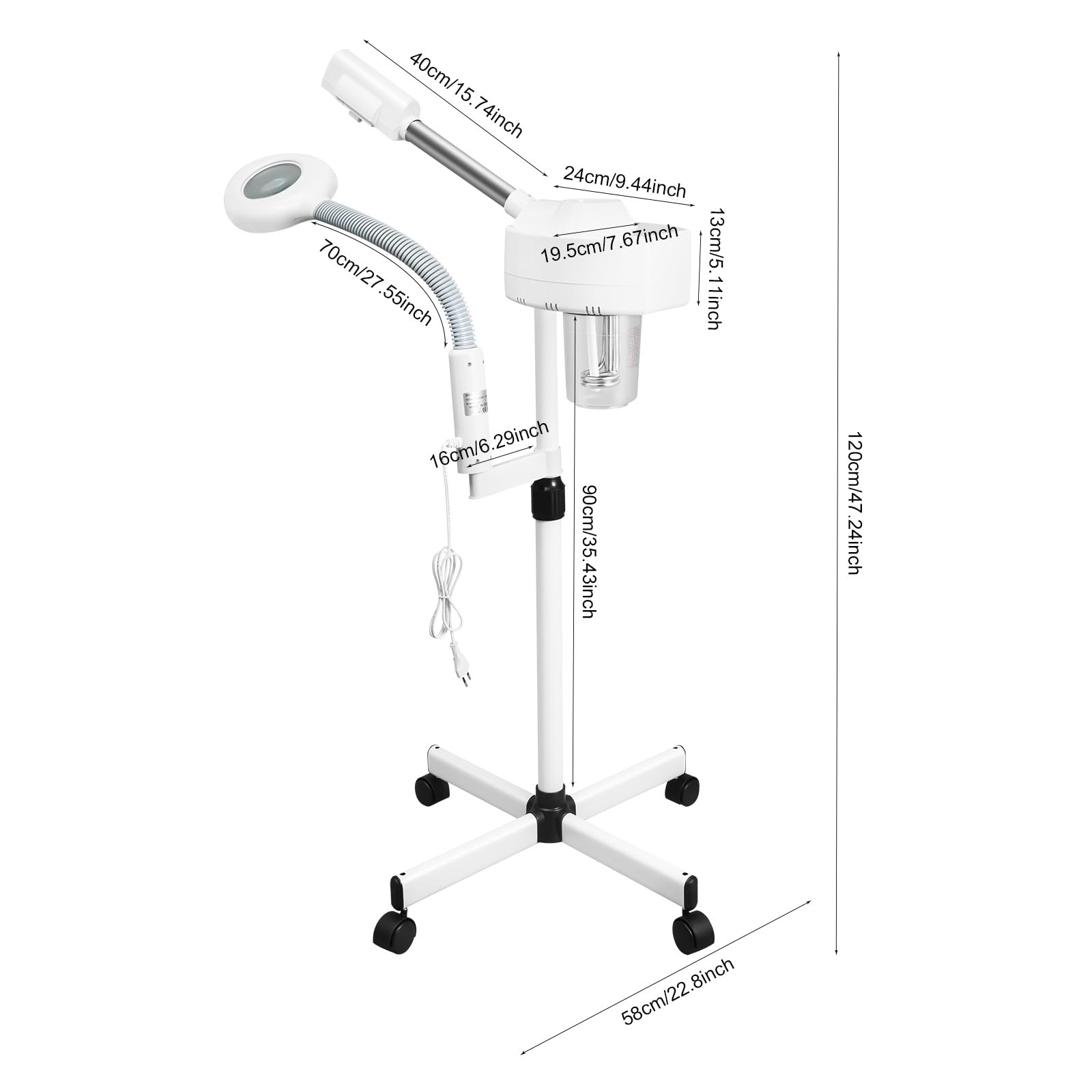 Gesichtsdampfer Professioneller 2 in 1 Bedampfer Kosmetik Facial Steamer mit 5 Fache LED Lupenleuchte Gesichtsdampfgerät für Salon oder Zuhause (800W)