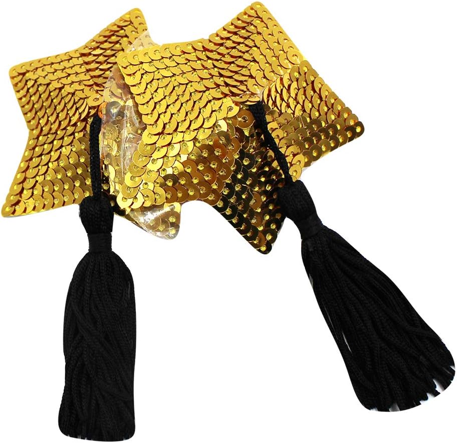 MINGSEECESS Reusable Stars Sequin Silicone Pasties Bra Sexy Breast Petals with Tassel Gold at  Women’s Clothing store