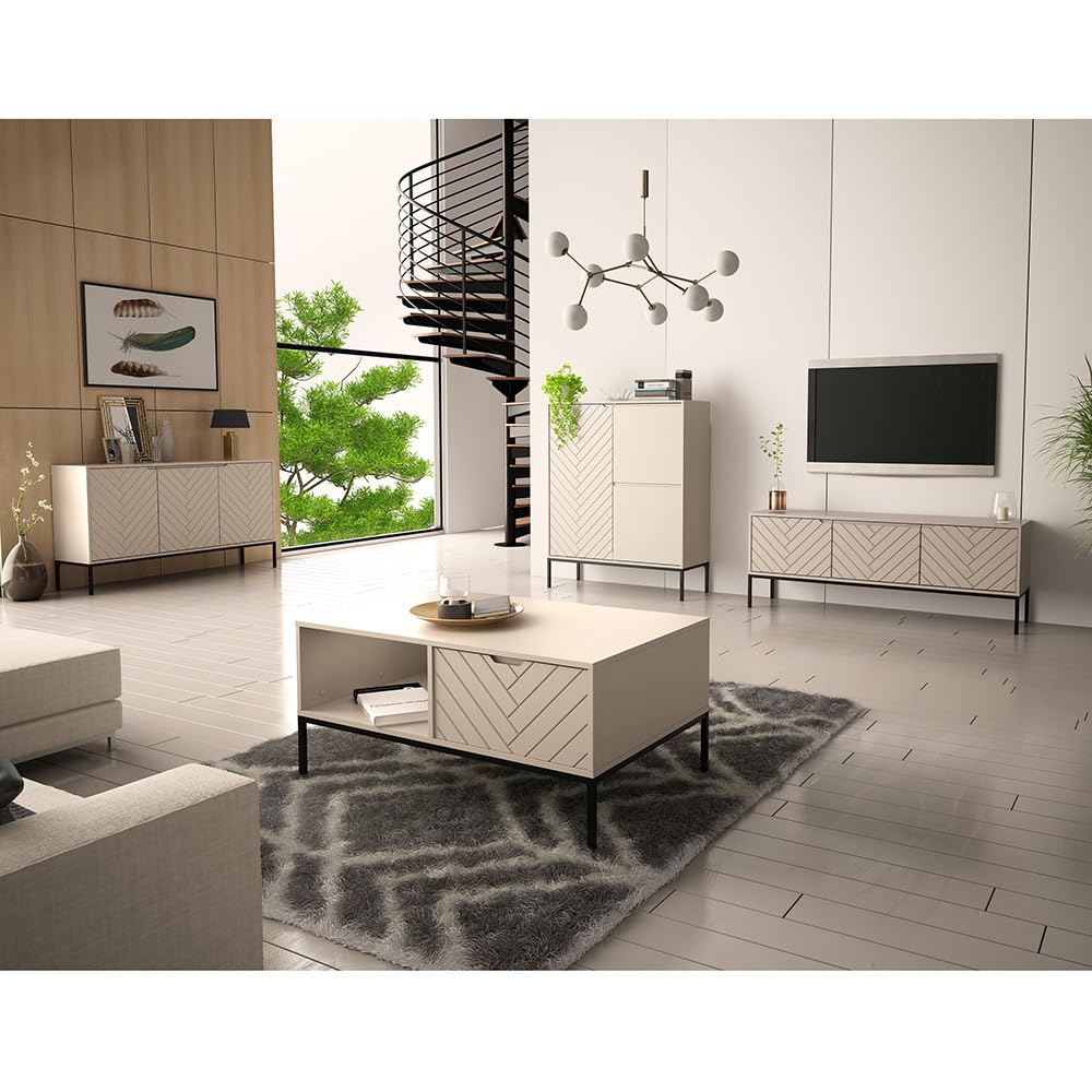Lomadox Wohnzimmer Set 2-teilig Wohnzimmerschrank Wohnzimmermöbel Wohnzimmer Schränke modern in Kaschmir mit gefrästen Fronten