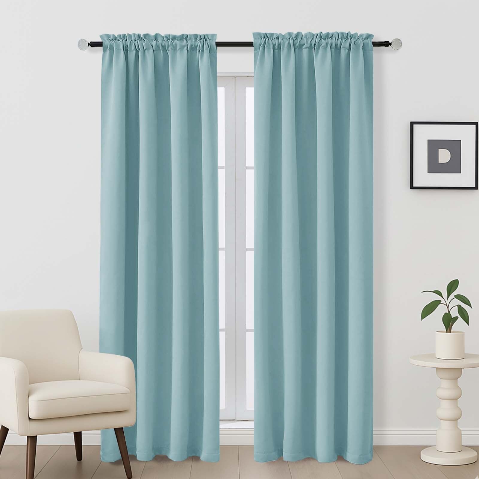 OVZME Aqua Blackout Curtains for Bedroom 84 Inch Length 2 Panels Set, Thermal Insulated Curtains for Living Room Nursery, Rod Pocket Window Drapes for Patio French Door Front Door, 2x40Wx84L