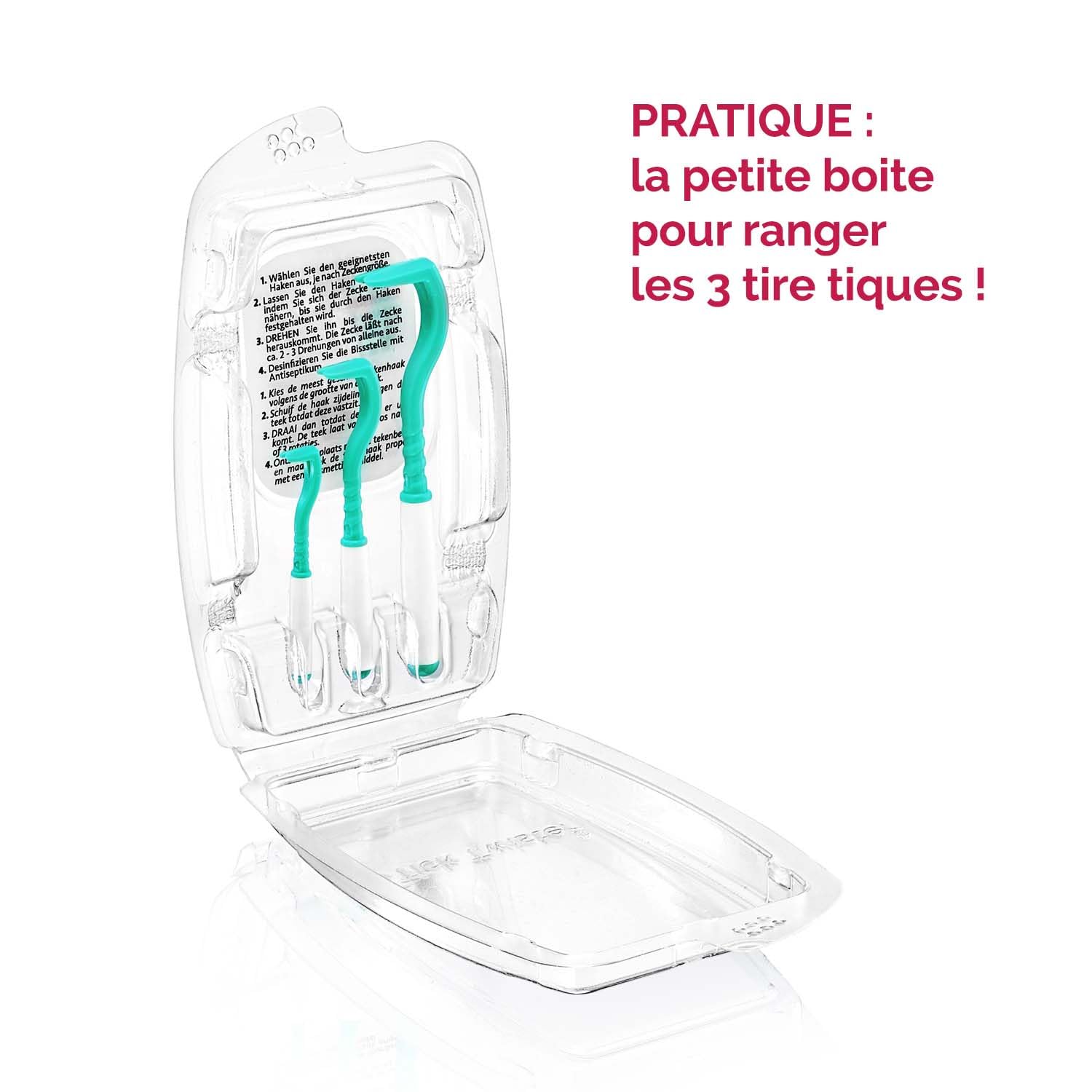Tire Tique pour Chien, Chat et Humain (Set de 3 Tailles - Vert) - Retrait Facile, Rapide et sans Douleur – Pince à Tique avec Boîte de Rangement - Fabriqué en France (1 Set)