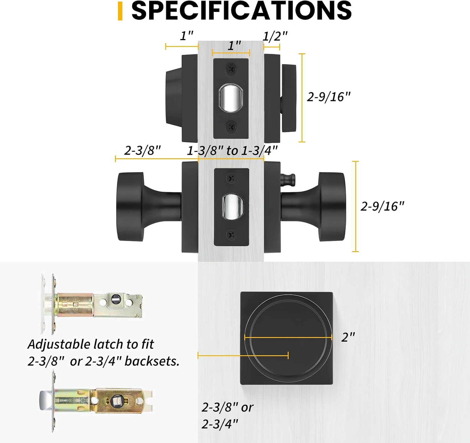 Goldenwarm Black Door Knob Set with Deadbolt, Matte Black Front Door Knob and Deadbolt Set, Exterior Privacy DoorKnobs, Heavy Duty Zinc Alloy, (1 Pack)