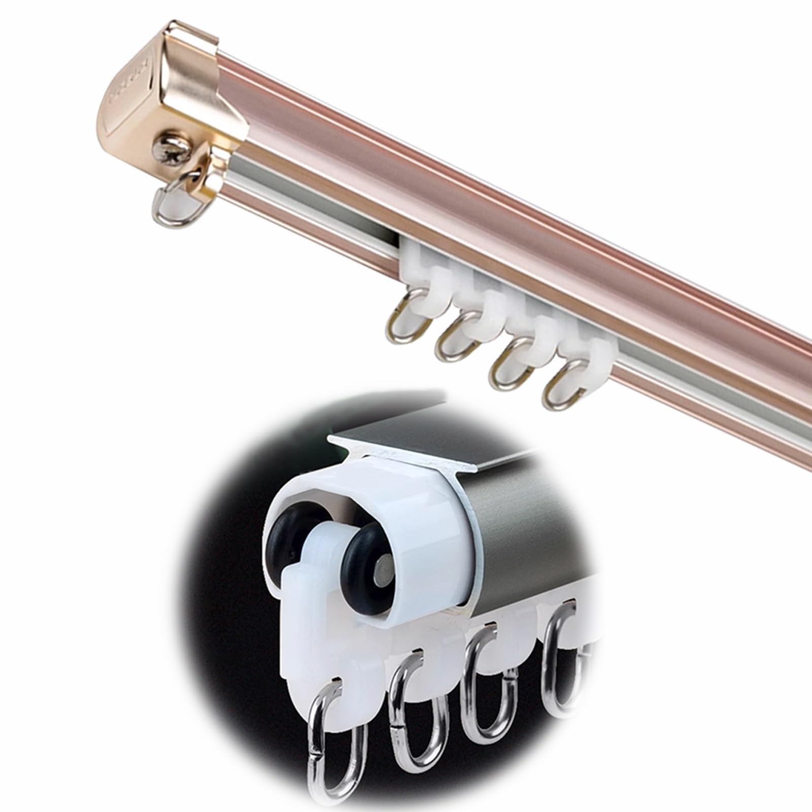 WQPMNYG Aluminum Privacy Curtain Track System for RVs & Gazebos 9.51ft Slide Rail Quiet Operation Perfect Room Divider Solution (Rose Gold)
