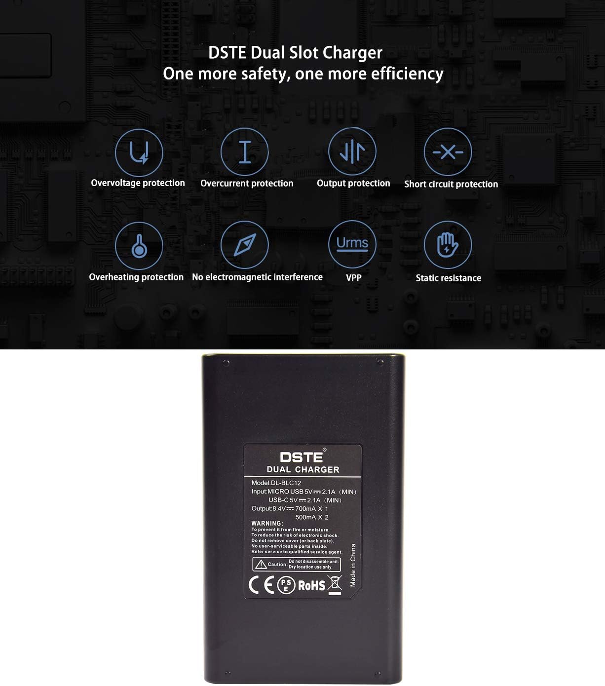DSTE Dual USB Charger with LCD Display for DMW-BLC12 DMW-BLC12E DMW-BLC12PP BP-DC12 BP-DC12U BP-DC12E and Panasonic Lumix DMC-G6 DMC-G7 DMC-GH2 DMC-FZ200 DMC-FZ200GK DMC-FZ1000 V-LUX4 Leica Q Camera - Image 4