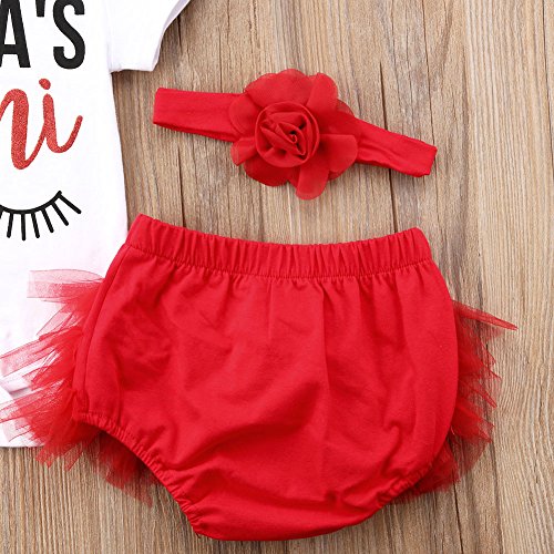 Newborn Baby Girls Floral Heart Peach Print Romper Long Pants With Bowknot Headband Outfit Set (0-3 Months, Red(Short Sleeve)) #TOP4