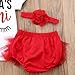 Newborn Baby Girls Floral Heart Peach Print Romper Long Pants with Bowknot Headband Outfit Set (0-3 Months, Red(Short Sleeve))