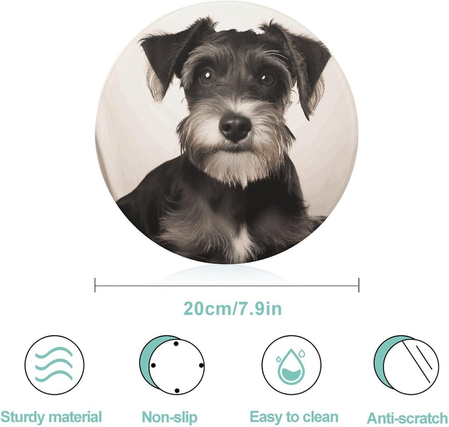 Cute Schnauzer Chopping Block Tempered Glass Cutting Board Mats Round Countertop Cutting Boards Small Charcuterie Boards Bar Cheese Board Snack Tray