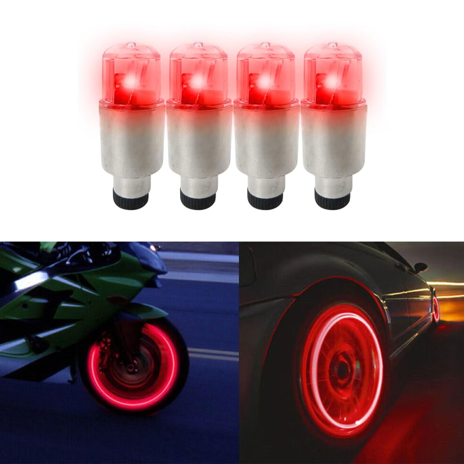 16 Pack 2025 New Wheel Lights Cap LED Tire Valves Cap Light Neon Light Waterproof Wheel Spoke Lights LED Tire Lamp for Motorcycle Bicycle Car Accessories(4X Colour, 4X Red, 4X Blue, 4xGreen)